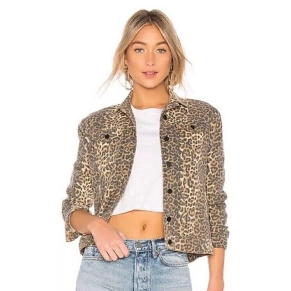 ATM Anthony Thomas Melillo Woman's Sz XS Leopard Print Denim Button Down Jacket